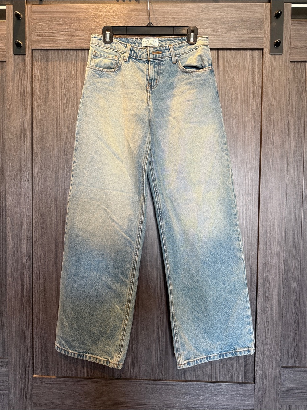 REVICE low rise wide leg Light Blue Denim Jeans with Orange Stitching - Picture 3 of 6